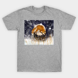 Snowy Night Leaping Fox T-Shirt